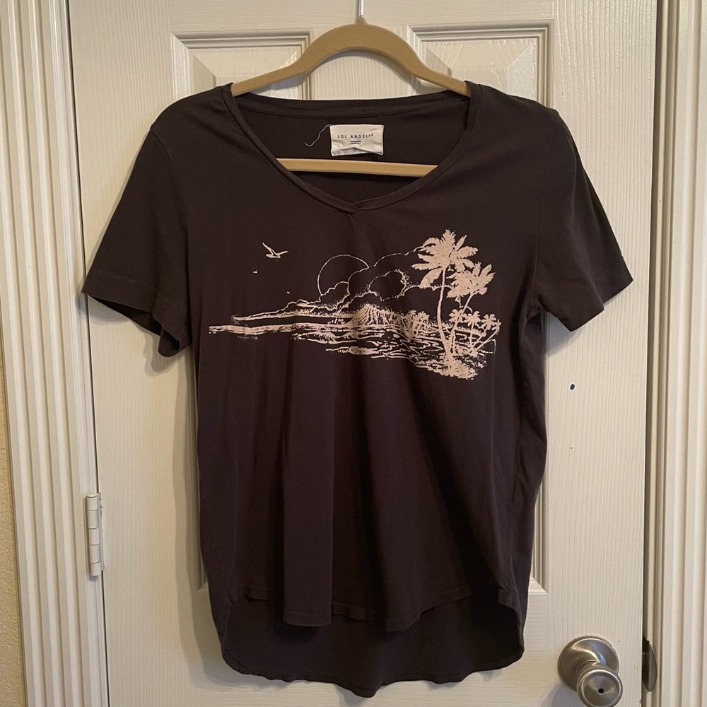 Anthropology Black Graphic V Neck Top